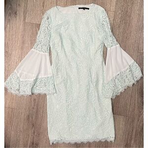 White House Black Market Size 4 Lace Light Teal Flare Sleeve Dress